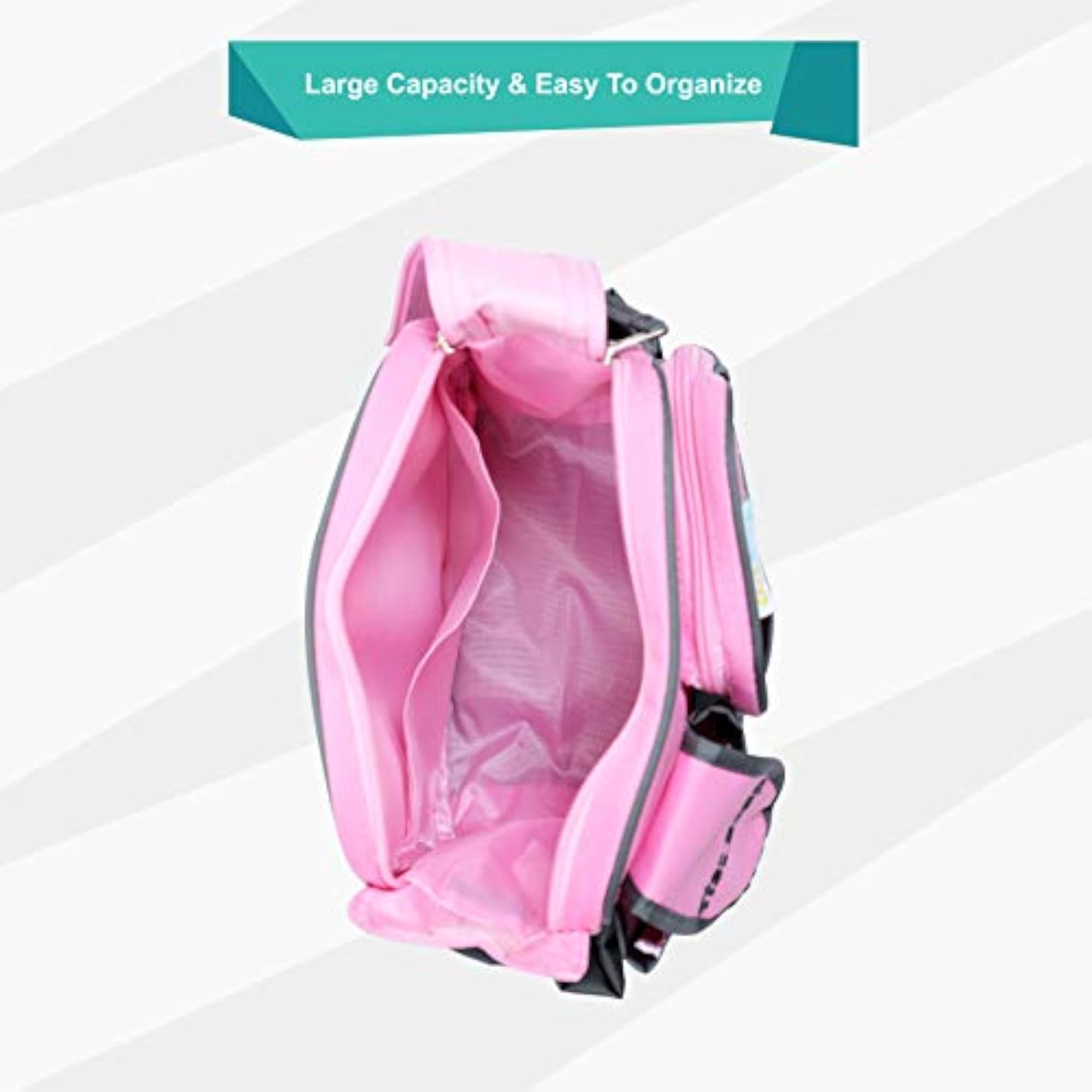 Multi-Functional Diaper Bag with Changing Mat & 3 Bottle Holders, Pink